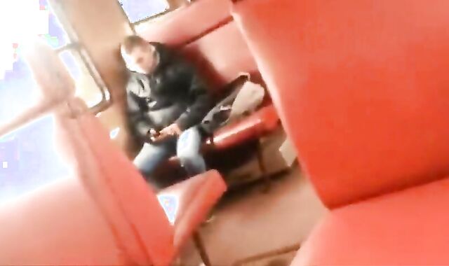 Twink Masturbates and Cums Hard on Train with Big Cock