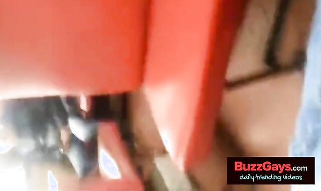 Twink Masturbates and Cums Hard on Train with Big Cock