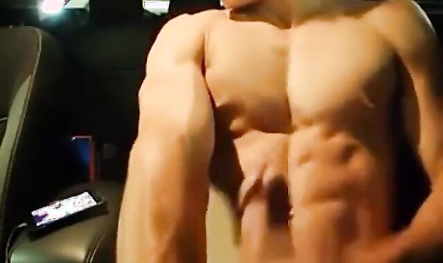 Big-Cocked Man Strokes in Car While Watching Porn