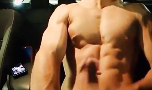 Big-Cocked Man Strokes in Car While Watching Porn