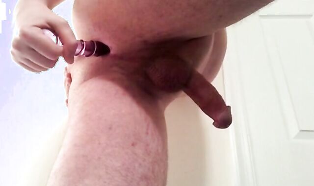 Twink Plays with Glass Dildo Until He Cums Hard