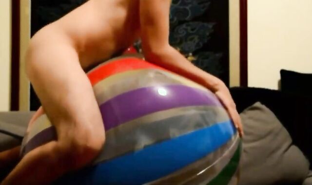 Twink Humping His Big Inflatable Ball