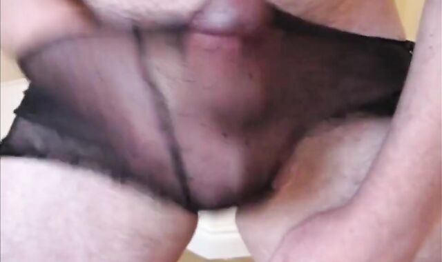 Cum on My Black Panties - Gay Crossdresser Handjob