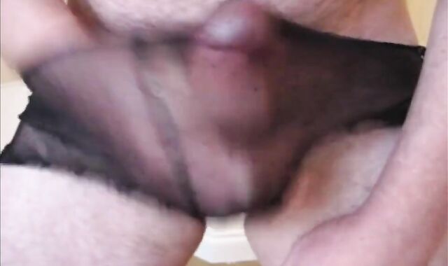 Cum on My Black Panties - Gay Crossdresser Handjob