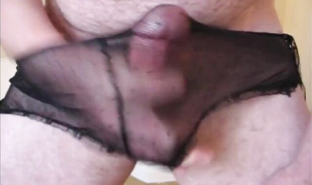Cum on My Black Panties - Gay Crossdresser Handjob