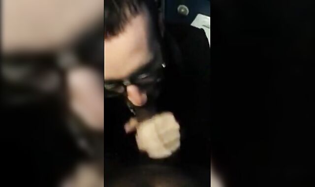 Bearded Guy Sucks Interracial Cock in a Public Restroom