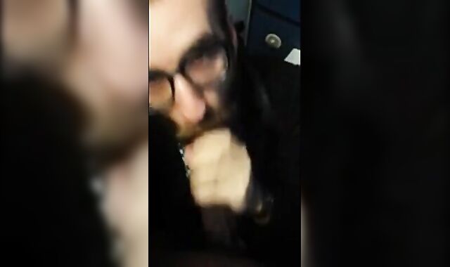 Bearded Guy Sucks Interracial Cock in a Public Restroom