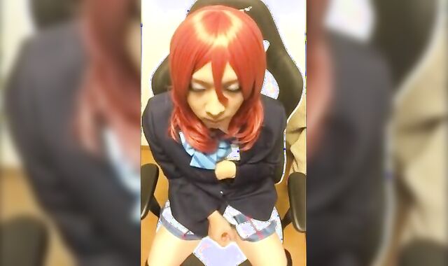 Asian Crossdresser Strokes Solo