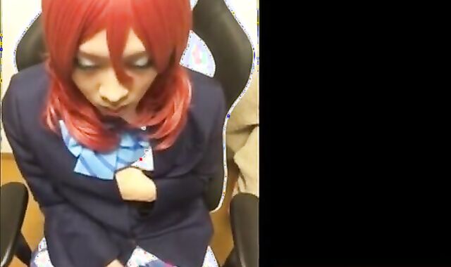 Asian Crossdresser Strokes Solo