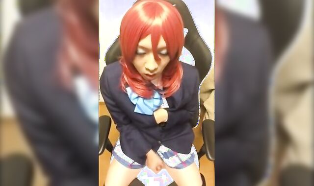 Asian Crossdresser Strokes Solo