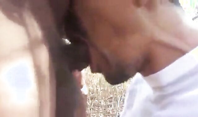 Black Guy Sucks Old Man's Cock Outdoors