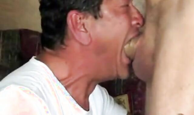 Daddy Deepthroats and Messy Cum on Young Face