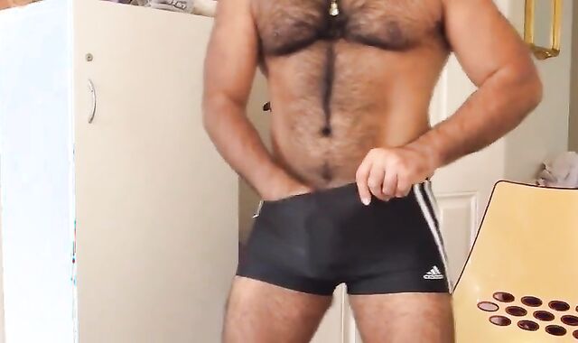 Hairy Asian Guy Strokes His Big Cock 3