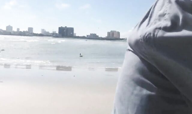 Hairy Bear Jerks Off on a Public Beach - Big Cum Shot 2
