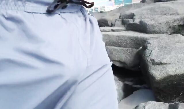 Hairy Bear Jerks Off on a Public Beach - Big Cum Shot 2