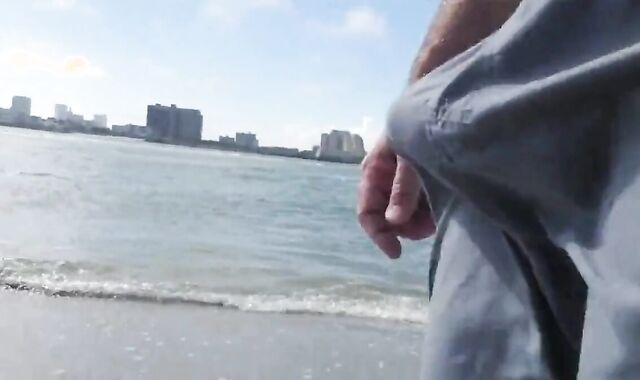 Hairy Bear Jerks Off on a Public Beach - Big Cum Shot 2