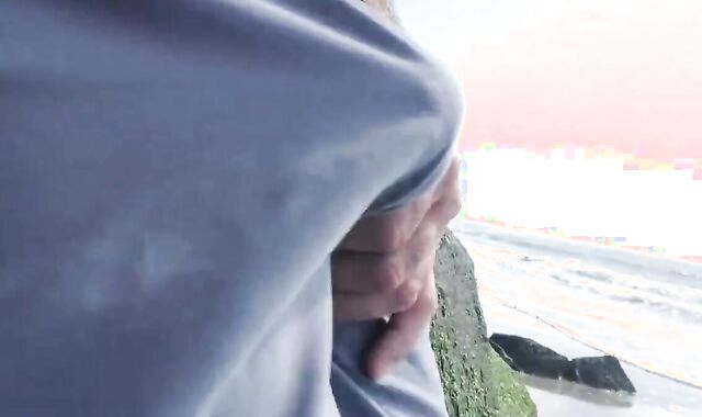 Hairy Bear Jerks Off on a Public Beach - Big Cum Shot 2