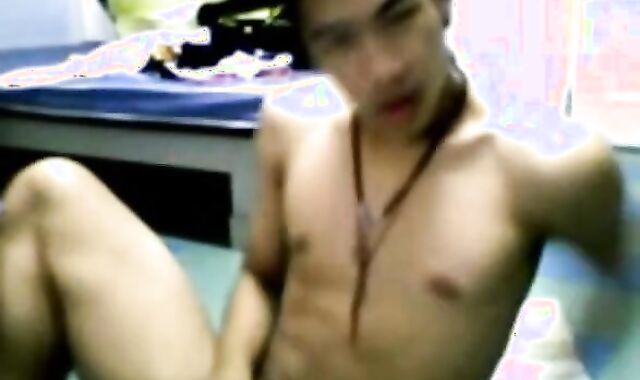 Thai Guy Strokes and Shoots on Webcam