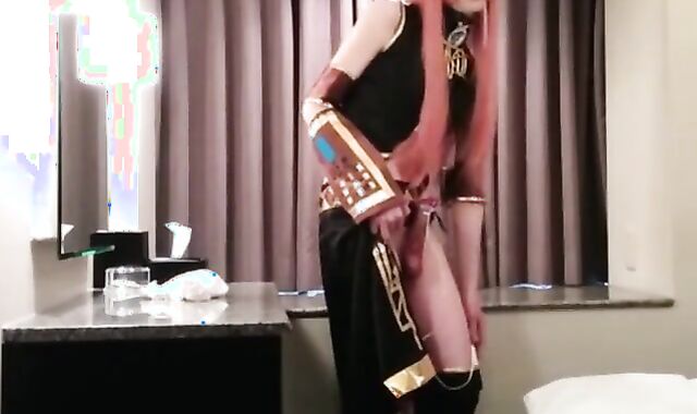 Asian Crossdresser Cums Cosplaying