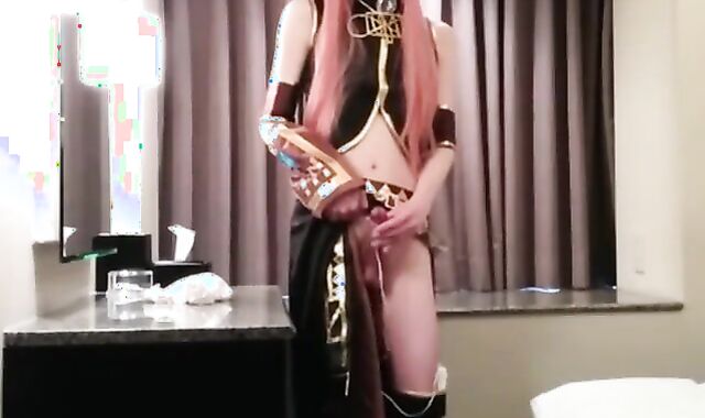 Asian Crossdresser Cums Cosplaying