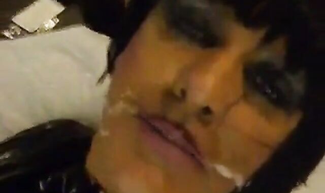 Sissy's Interracial Blowjob and Facial