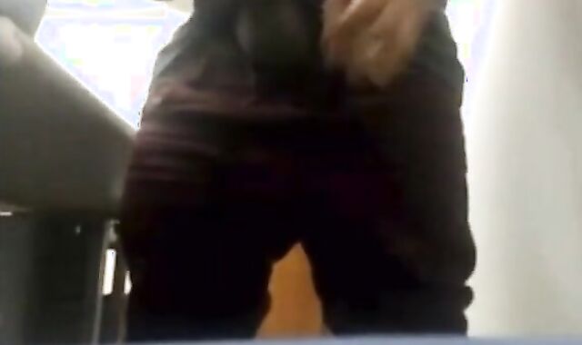 Brazilian Daddy Strokes His Big Uncut Cock at Work