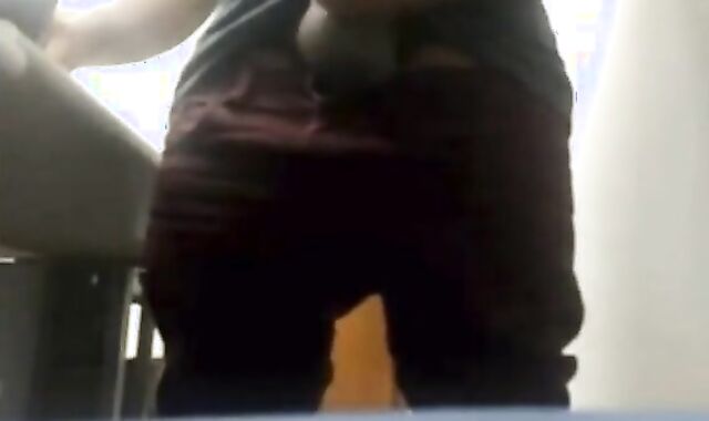 Brazilian Daddy Strokes His Big Uncut Cock at Work