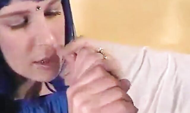 Blue-Haired Crossdresser Sucks Amateur Cock