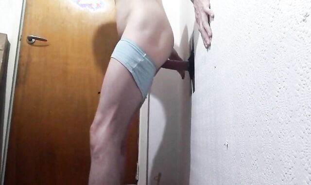 Crossdresser Fucks Wall-Mounted Dildo