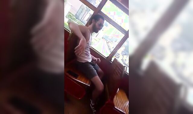 Str8 Big Cock Guy Strokes in Bus