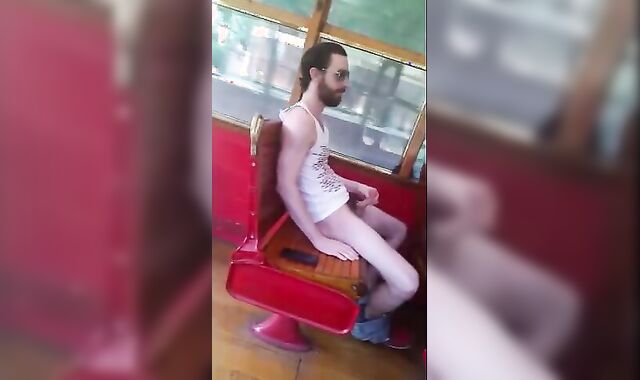 Str8 Big Cock Guy Strokes in Bus