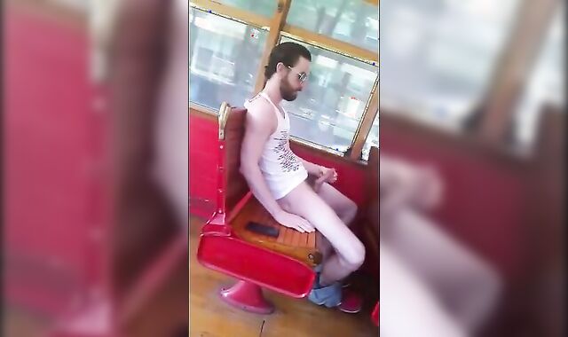 Str8 Big Cock Guy Strokes in Bus