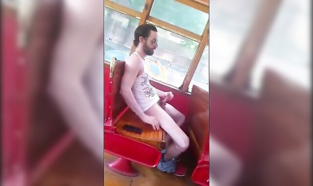 Str8 Big Cock Guy Strokes in Bus