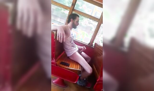 Str8 Big Cock Guy Strokes in Bus
