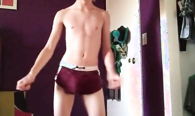 Skinny Twink Andrew Teases in Short Shorts
