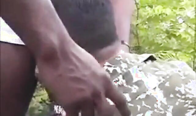 Bareback Interracial Outdoor Fuck with African Tops and White Bottom