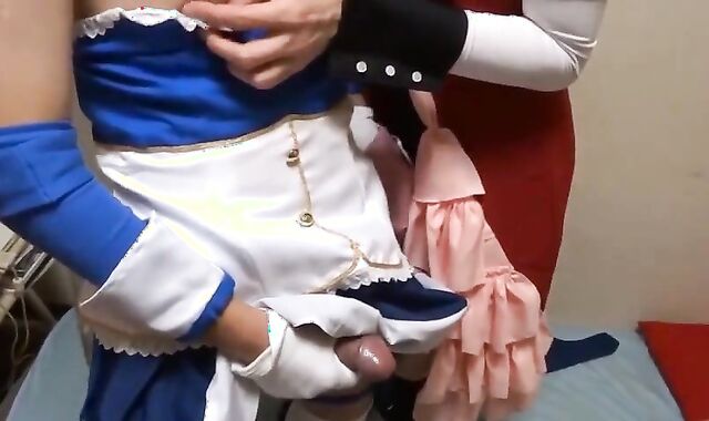 2 Asian Crossdressers Give a Handjob