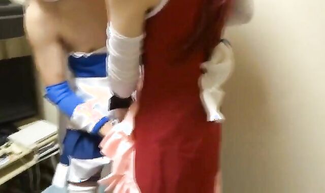 2 Asian Crossdressers Give a Handjob