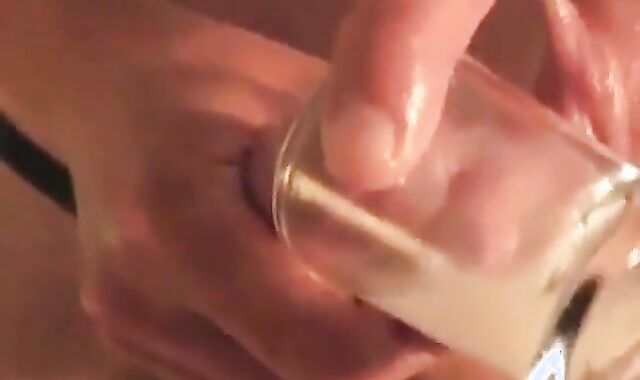 Twink's Cock Harness Fun with a Shot Glass Twist