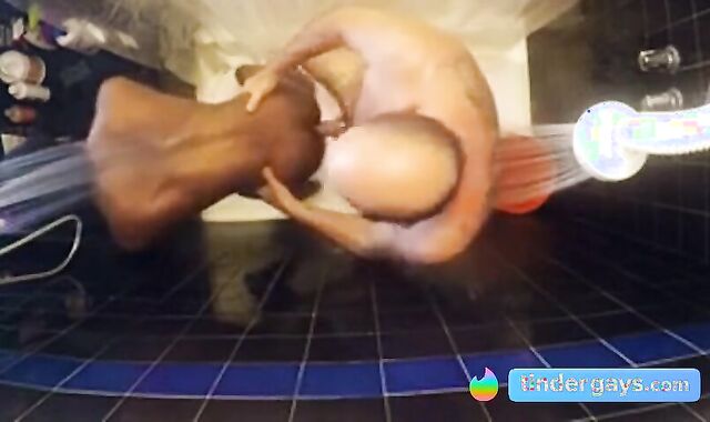 Daddy's Interracial Bareback Shower Fuck