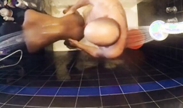 Daddy's Interracial Bareback Shower Fuck