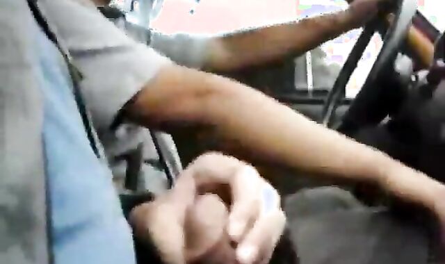 Military Man Strokes in the Cab