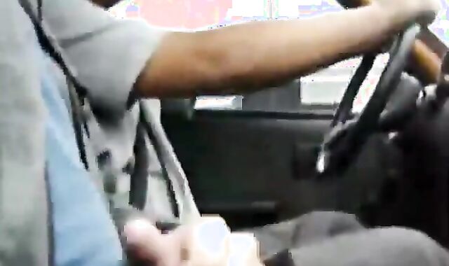 Military Man Strokes in the Cab