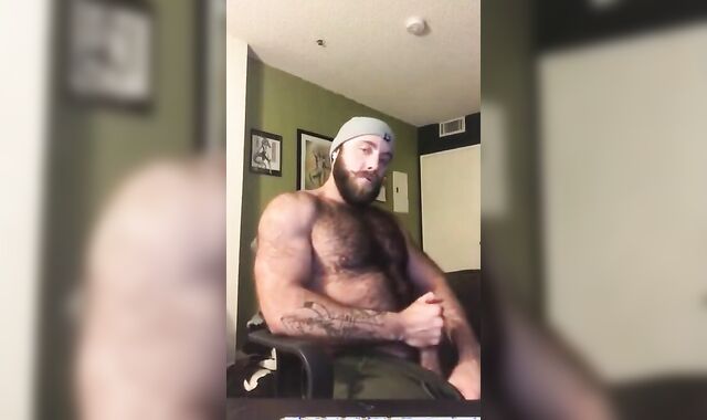Hairy Lumberjack Masturbates, Showing Off His Cock