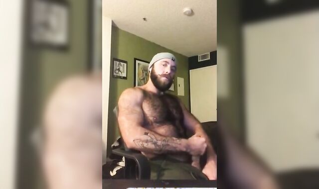 Hairy Lumberjack Masturbates, Showing Off His Cock