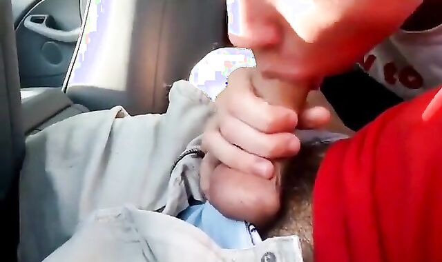 Sucking my buddy's big cock in the car