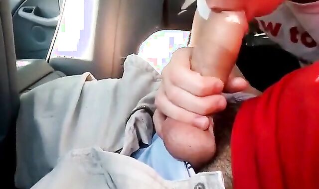 Sucking my buddy's big cock in the car