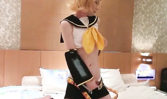Cosplaying Asian Crossdresser Masturbates