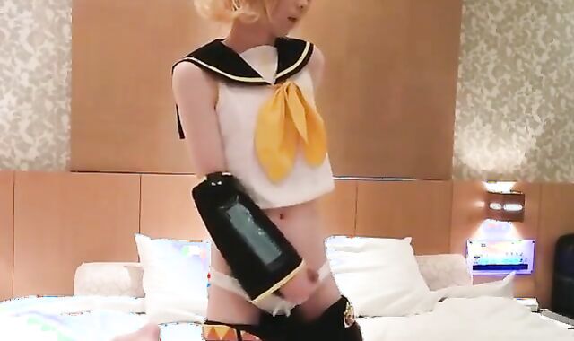 Cosplaying Asian Crossdresser Masturbates