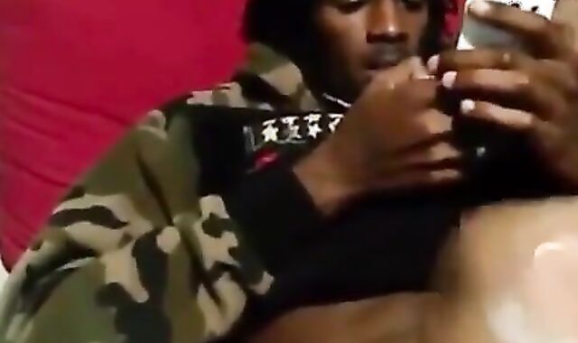 Black Stud Strokes His Massive Cock On Webcam